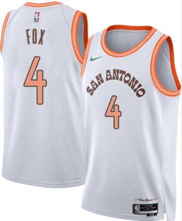 Mens San Antonio Spurs #4 DeAaron Fox White 2023-24 City Edition Stitched Jersey Dzhi